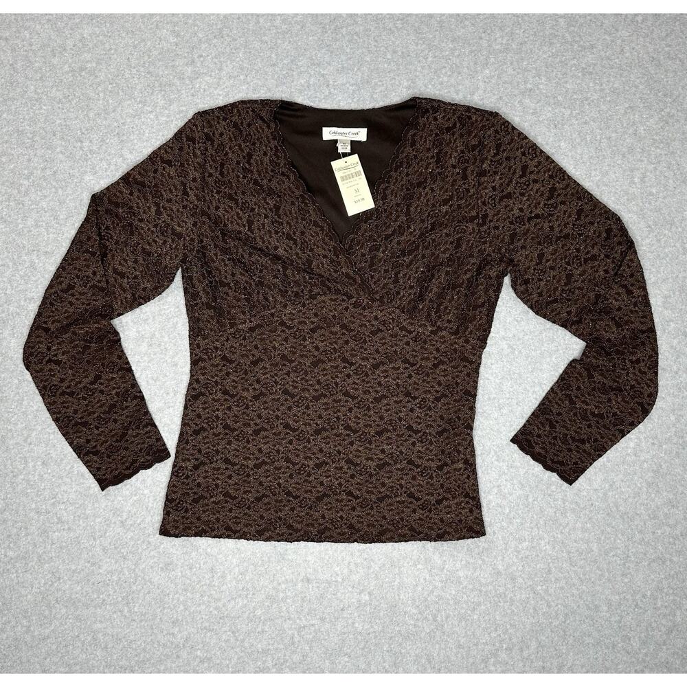 Cold Water Creek womens tops medium Brown Scalloped Neck Line New With Tags